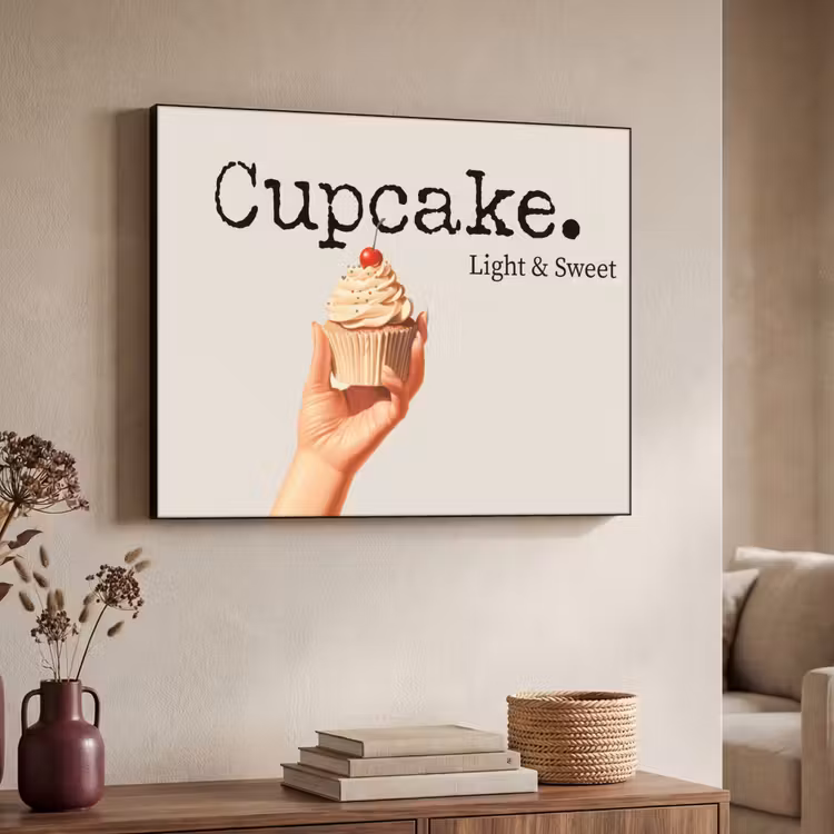Cupcake - Zoet - Kers Textielframe zwart klein -sfeer3