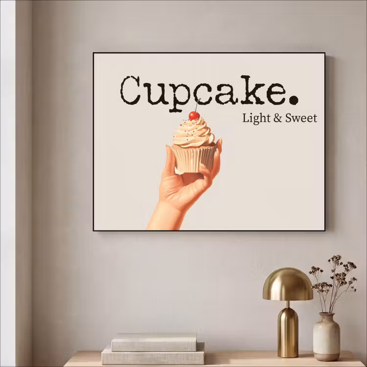 Cupcake - Zoet - Kers Textielframe zwart klein -sfeer2
