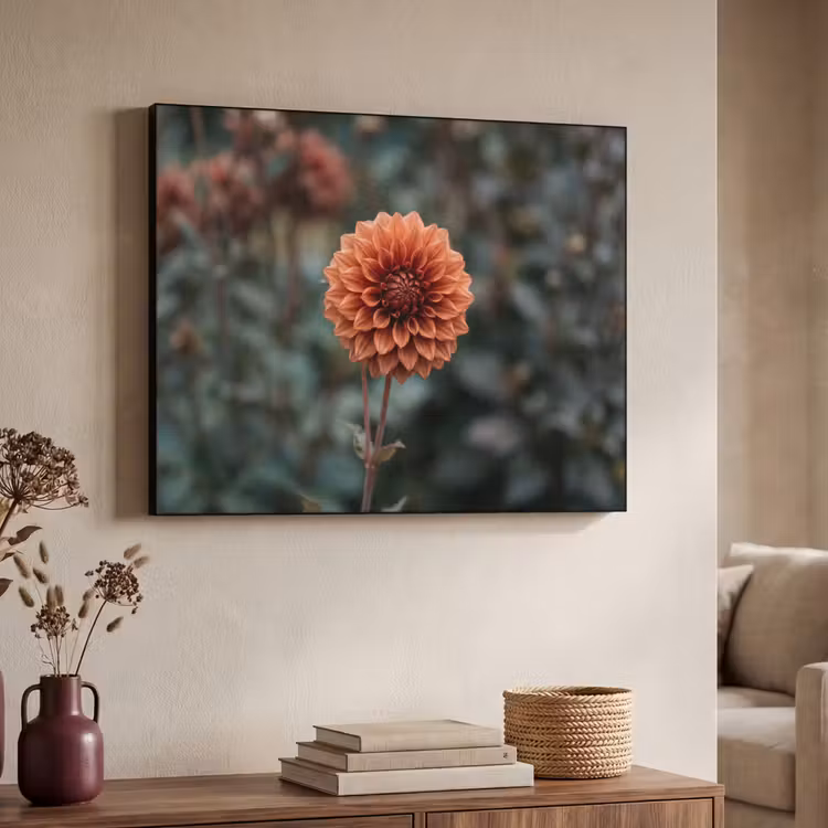 Dahlia - Bloem - Natuur - Sfeervol Textielframe zwart klein -sfeer3