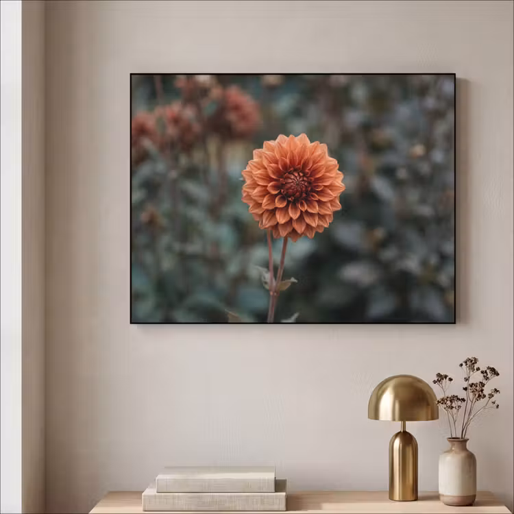 Dahlia - Bloem - Natuur - Sfeervol Textielframe zwart klein -sfeer2