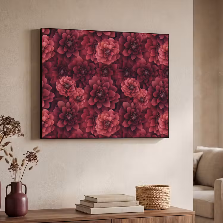 Dahlias - Bloemen - Rood Textielframe zwart klein 947 -sfeer3