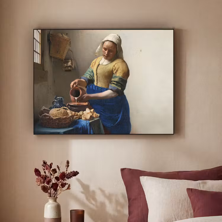 Het melkmeisje - Kunst - Oude meesters - Vermeer Textielframe zwart klein -sfeer1