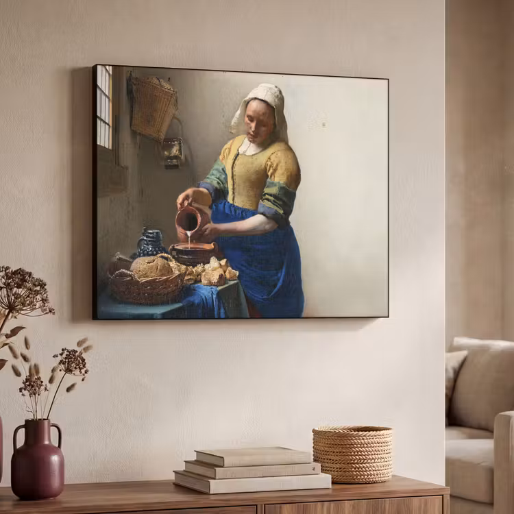 Het melkmeisje - Kunst - Oude meesters - Vermeer Textielframe zwart klein -sfeer3