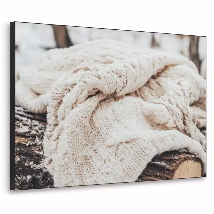 Deken - Wit - Boomstronk - Winter - Sneeuw Textielframe zwart klein -3d