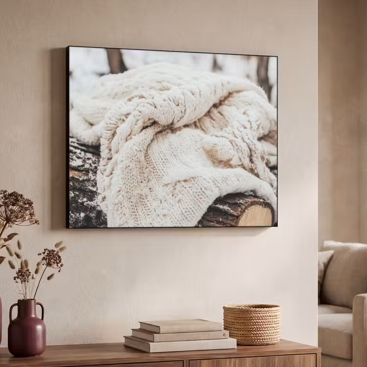 Deken - Wit - Boomstronk - Winter - Sneeuw Textielframe zwart klein -sfeer3