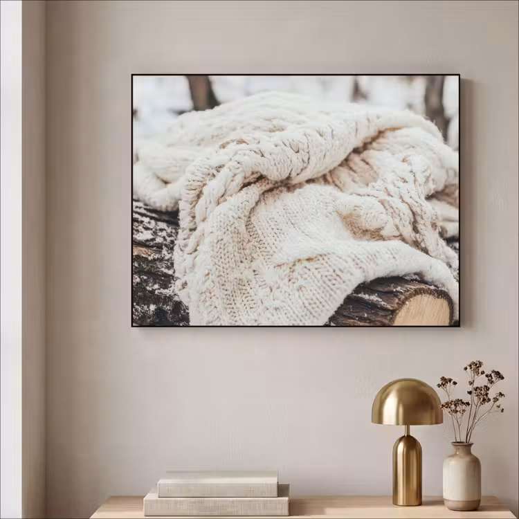 Deken - Wit - Boomstronk - Winter - Sneeuw Textielframe zwart klein -sfeer2