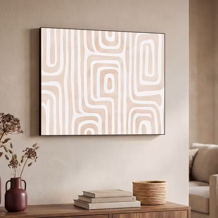 Decoratief - Labyrint - Beige Textielframe zwart klein -sfeer3