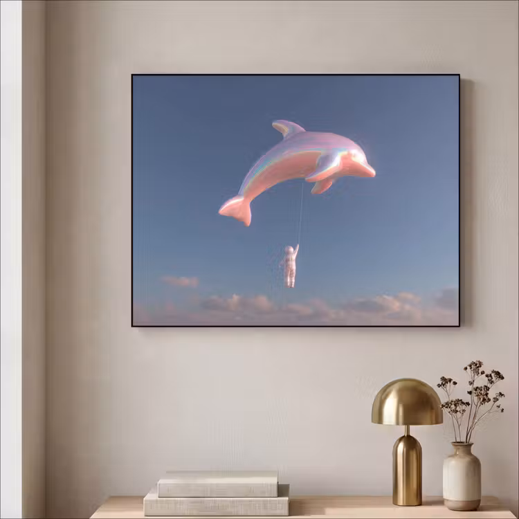 Dolfijn - Roze - Astronaut Textielframe - compleet frame klein -sfeer2