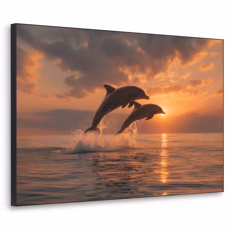 Dolfijnen - Zee - Realistisch Textielframe zwart klein -3d