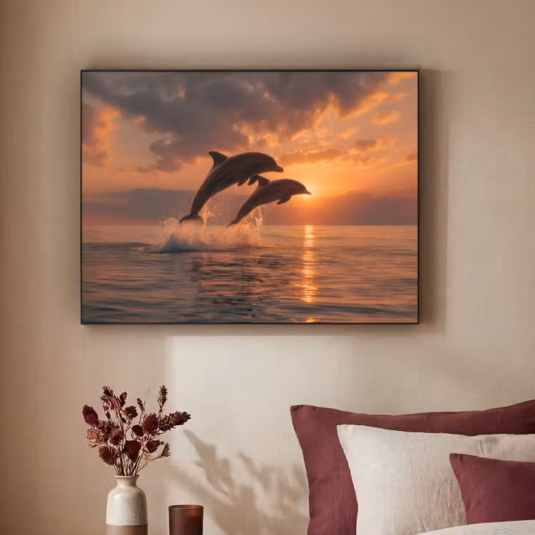 Dolfijnen - Zee - Realistisch Textielframe - compleet frame klein -sfeer1