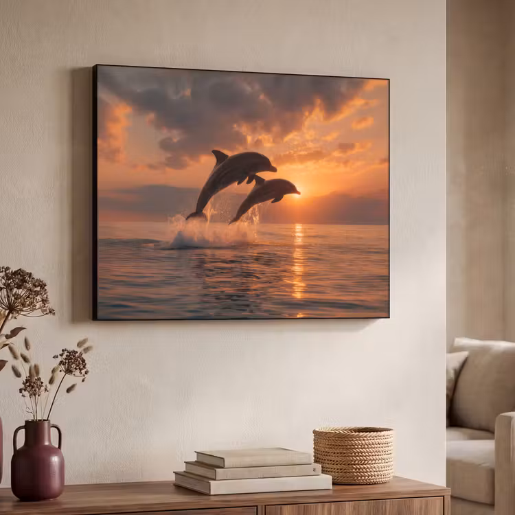 Dolfijnen - Zee - Realistisch Textielframe - compleet frame klein -sfeer3