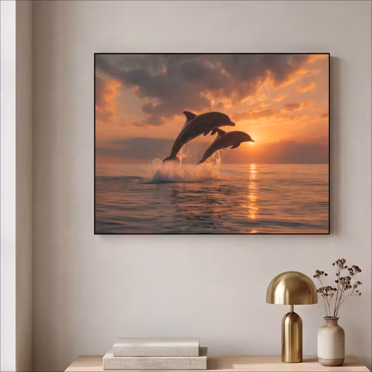 Dolfijnen - Zee - Realistisch Textielframe zwart klein -sfeer2