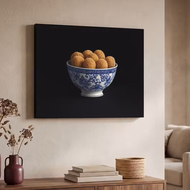 Delfts blauw - Bitterballen - Holland - Schaal Textielframe zwart klein -sfeer3