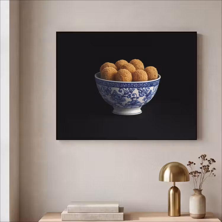 Delfts blauw - Bitterballen - Holland - Schaal Textielframe zwart klein -sfeer2