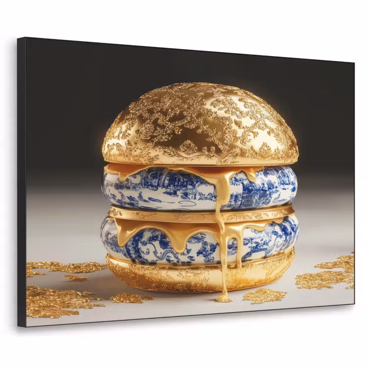 Delftsblauw - Goud - Burger Textielframe - compleet frame klein -3d