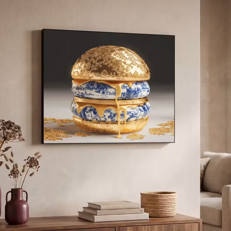 Delftsblauw - Goud - Burger Textielframe - compleet frame klein -sfeer3