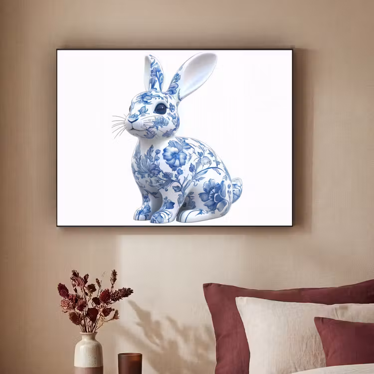 Delftsblauw - Haasje - Wit Textielframe zwart klein -sfeer1