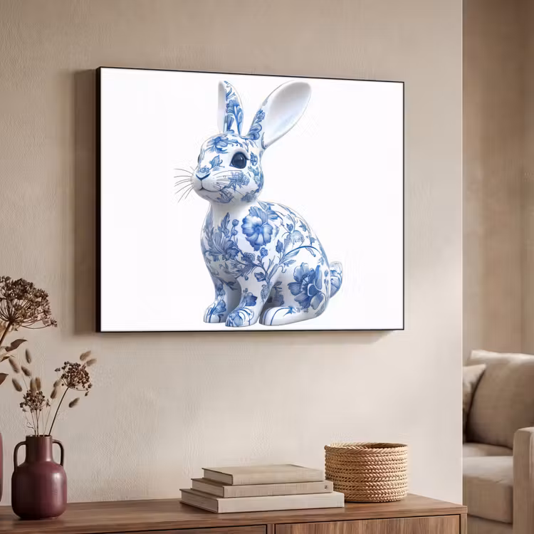 Delftsblauw - Haasje - Wit Textielframe zwart klein -sfeer3