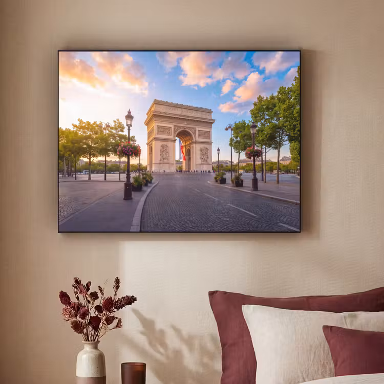 Monument - Parijs - Zonsondergang - Architectuur - Goud Textielframe zwart klein -sfeer1