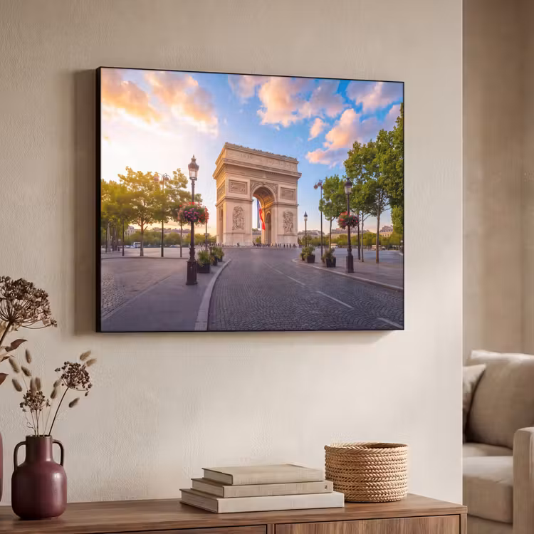 Monument - Parijs - Zonsondergang - Architectuur - Goud Textielframe zwart klein -sfeer3