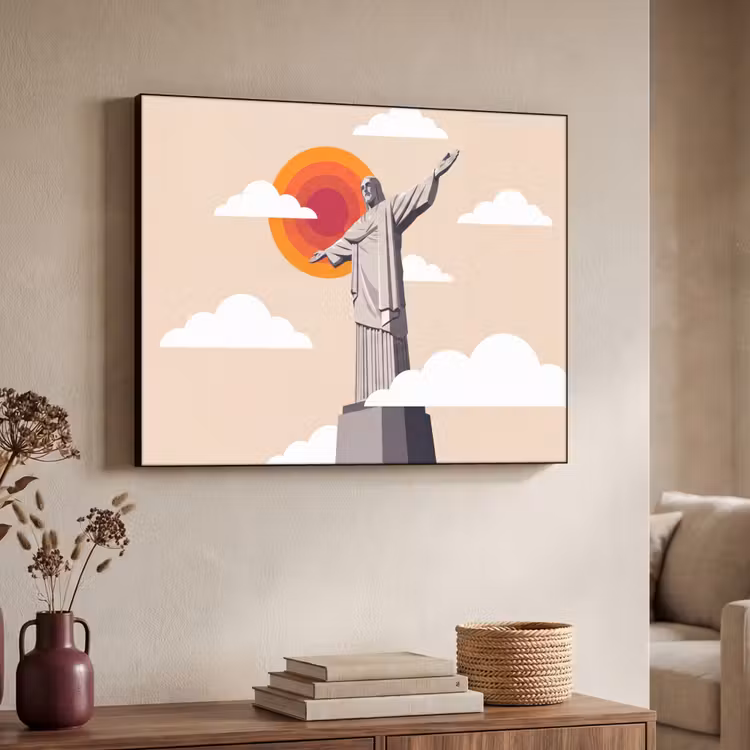 Monument - Stad - Zonsondergang - Minimalistisch - Oranje Textielframe zwart klein -sfeer3