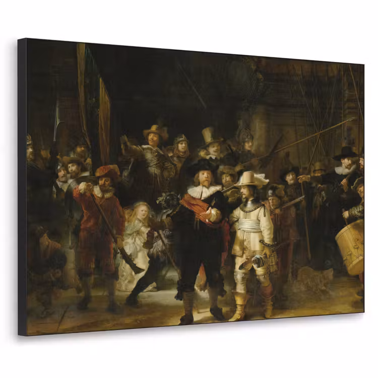 De Nachtwacht - Kunst - Oude meesters - Rembrandt Textielframe zwart klein -3d