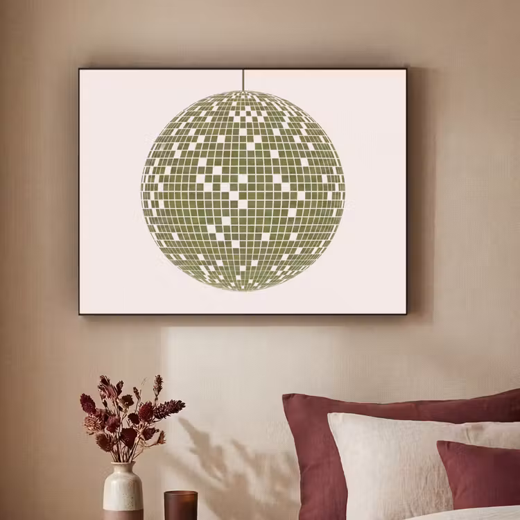 Disco - Bal - Groen - Abstract - Modern Textielframe zwart klein -sfeer1
