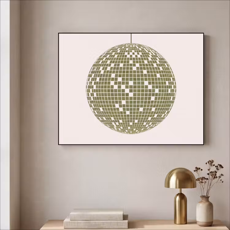 Disco - Bal - Groen - Abstract - Modern Textielframe zwart klein -sfeer2