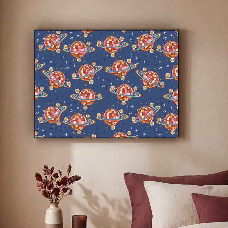 Disco - Blauw - Patroon Textielframe zwart klein 947 -sfeer1