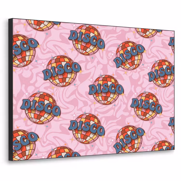 Disco - Bal - Patroon - Roze Textielframe zwart klein 947 -3d