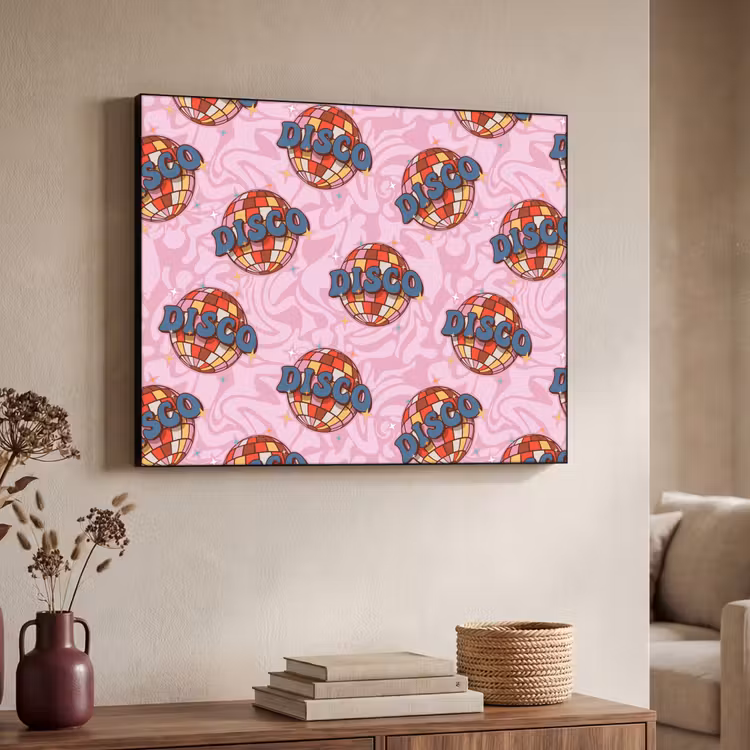 Disco - Bal - Patroon - Roze Textielframe zwart klein 947 -sfeer3