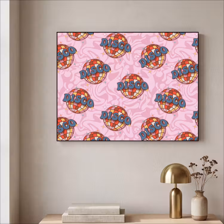 Disco - Bal - Patroon - Roze Textielframe zwart klein 947 -sfeer2