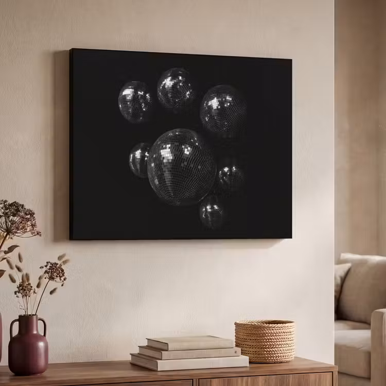 Discoballen - Minimalistisch - Zwart Textielframe - compleet frame klein -sfeer3