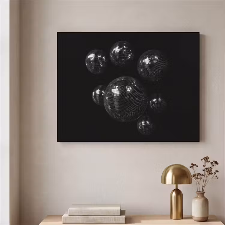 Discoballen - Minimalistisch - Zwart Textielframe zwart klein -sfeer2