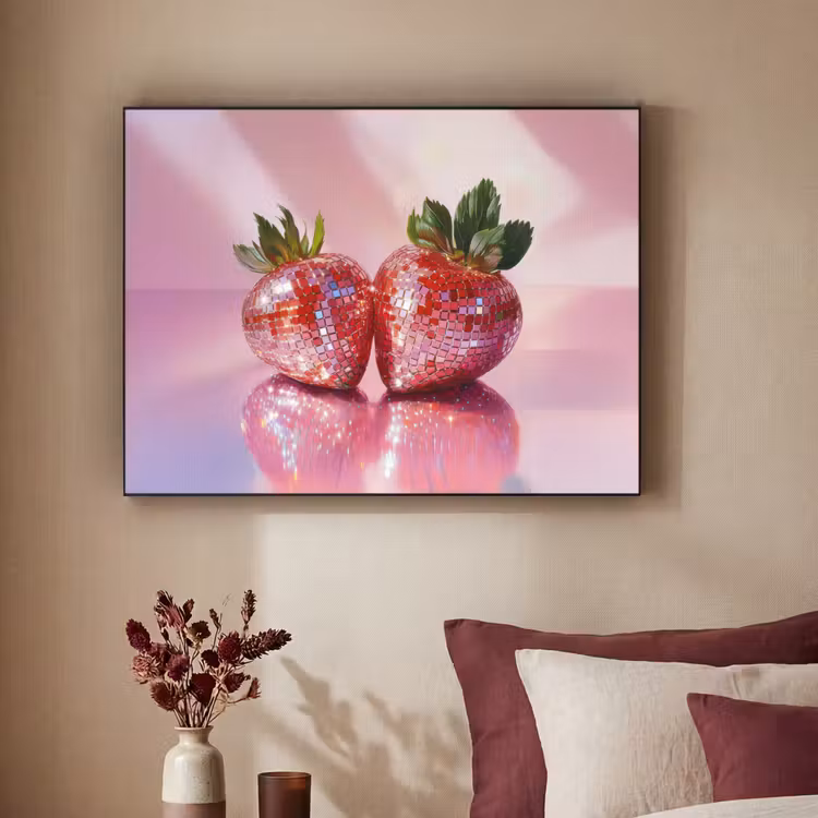 Disco - Fruit - Glitter - Strawberry Textielframe zwart klein -sfeer1