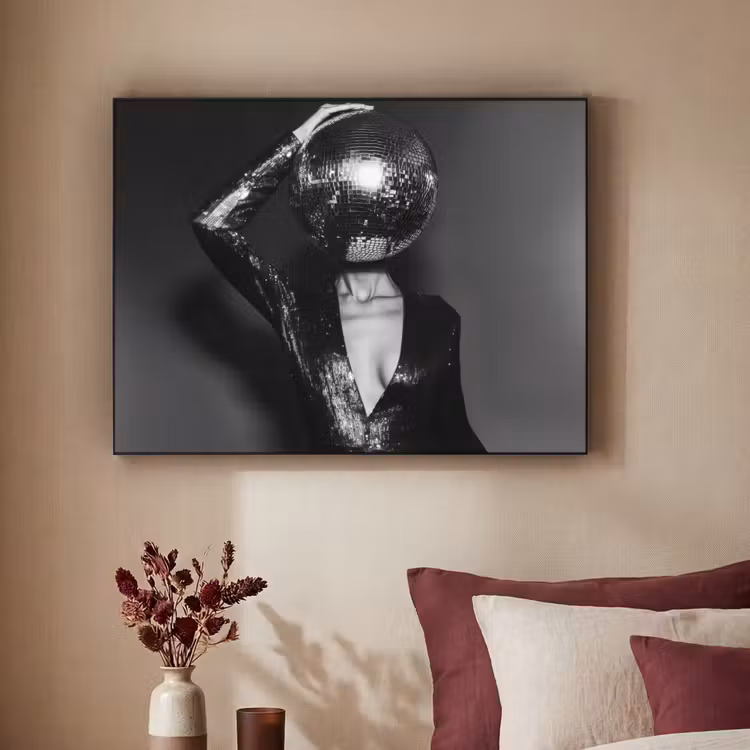 Discobal - Gezicht - Glamour - Zwart Textielframe zwart klein -sfeer1