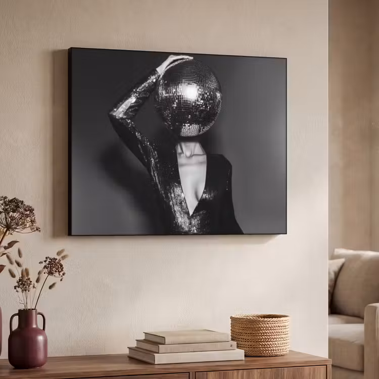 Discobal - Gezicht - Glamour - Zwart Textielframe - compleet frame klein -sfeer3