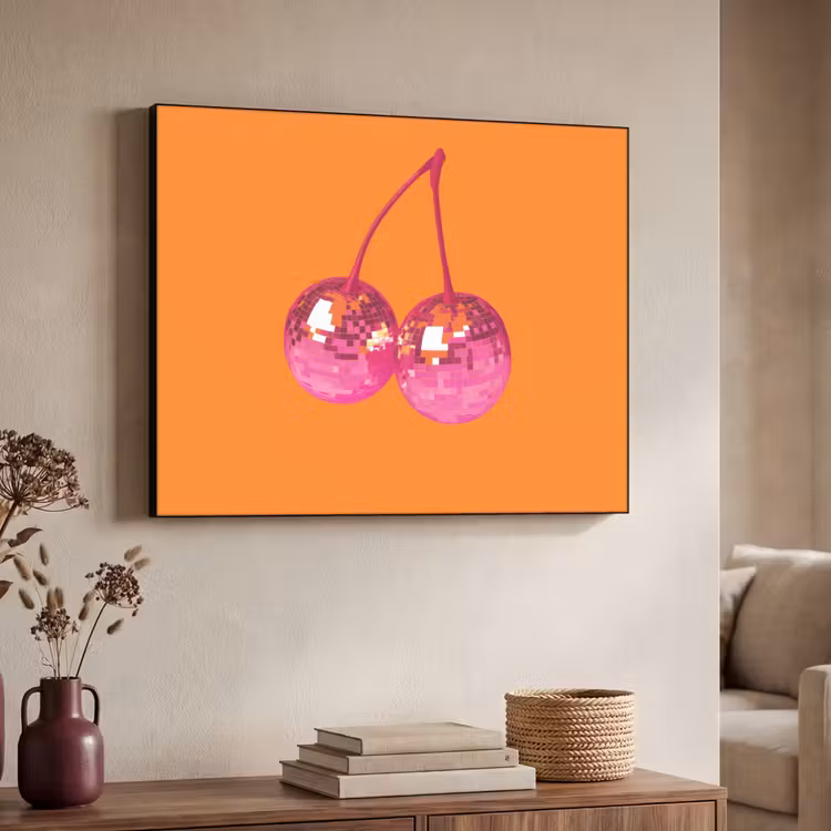 Discoballen - Kers - Spiegels - Roze Textielframe zwart klein -sfeer3