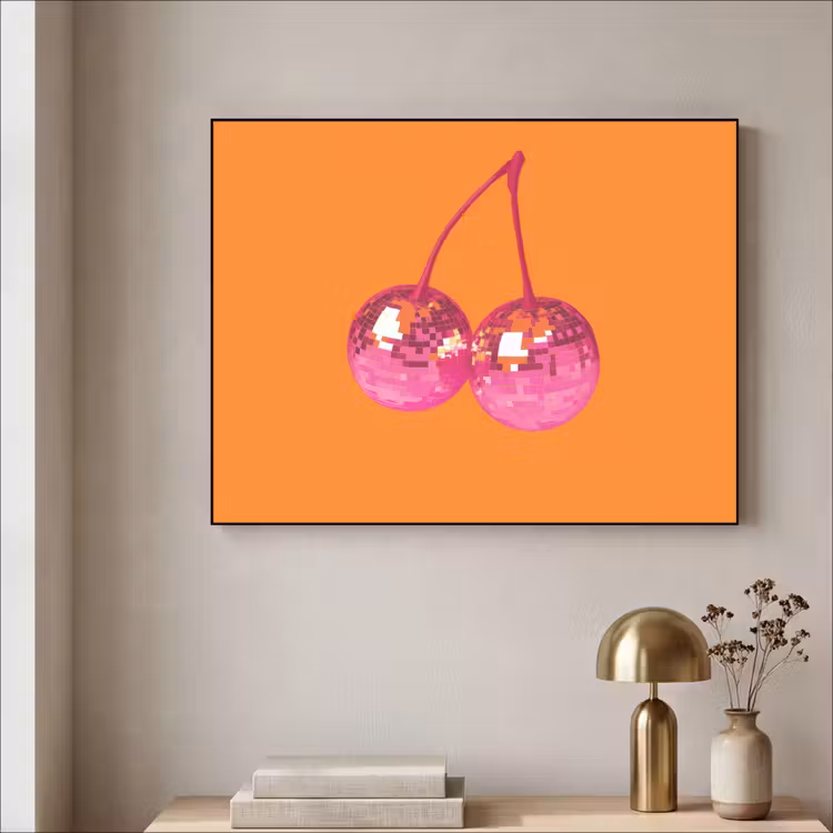 Discoballen - Kers - Spiegels - Roze Textielframe - compleet frame klein -sfeer2