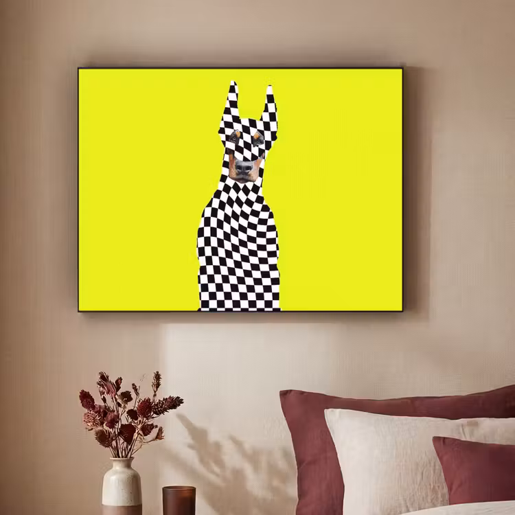 Dobermann - Geblokt - Geel Textielframe - compleet frame klein -sfeer1