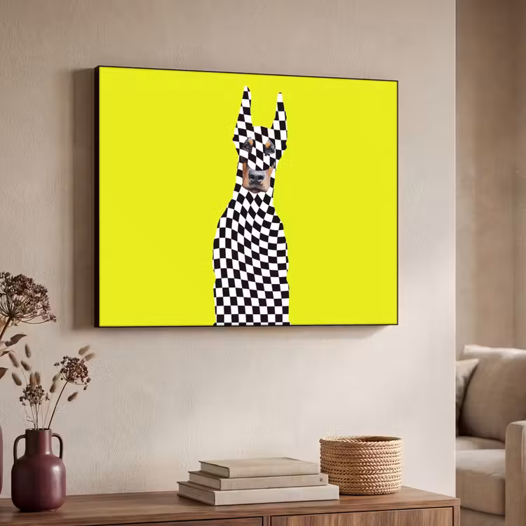 Dobermann - Geblokt - Geel Textielframe - compleet frame klein -sfeer3