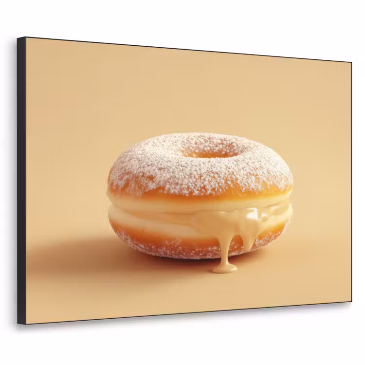 Donut - Romig - Poedersuiker - Beige Textielframe - compleet frame klein -3d