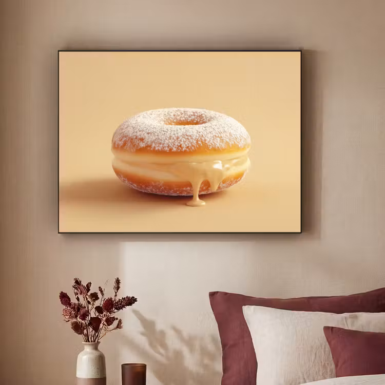 Donut - Romig - Poedersuiker - Beige Textielframe - compleet frame klein -sfeer1