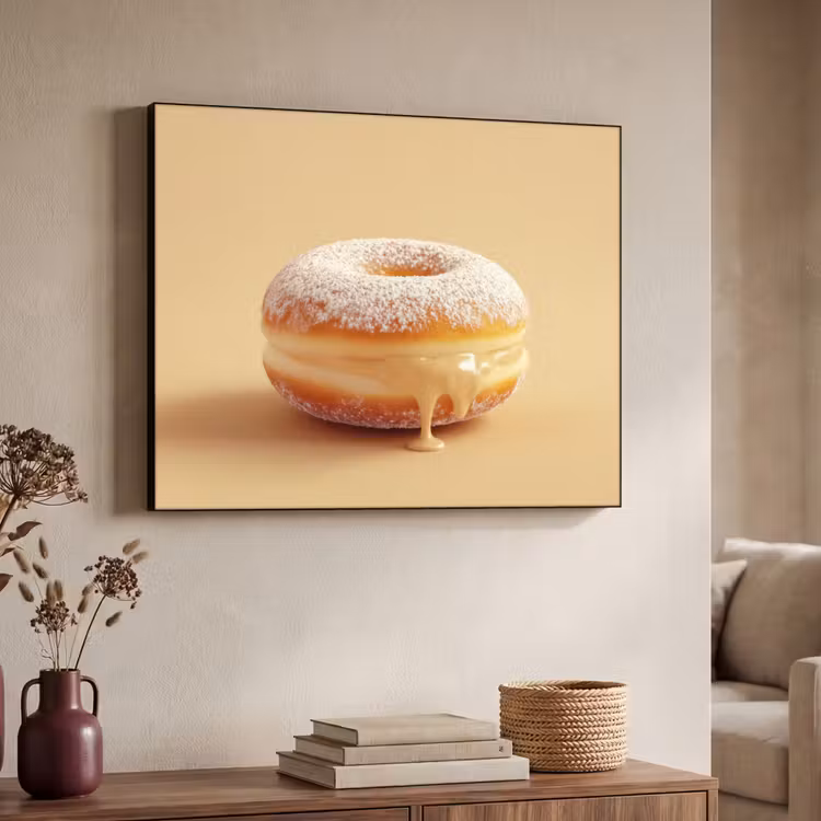 Donut - Romig - Poedersuiker - Beige Textielframe - compleet frame klein -sfeer3