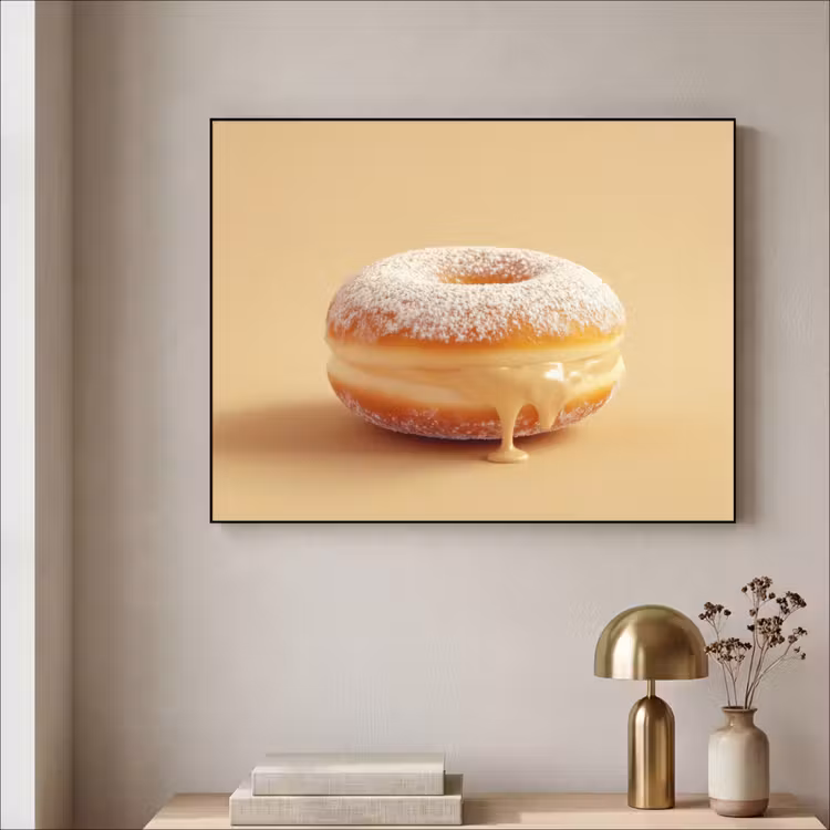 Donut - Romig - Poedersuiker - Beige Textielframe zwart klein -sfeer2