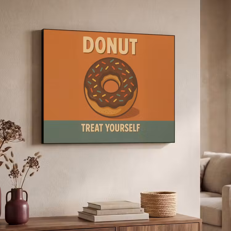 Donut - Spikkels - Kleurrijk - Quote Textielframe - compleet frame klein -sfeer3