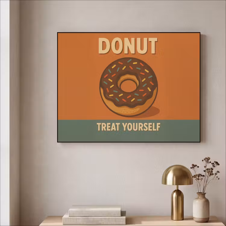 Donut - Spikkels - Kleurrijk - Quote Textielframe - compleet frame klein -sfeer2