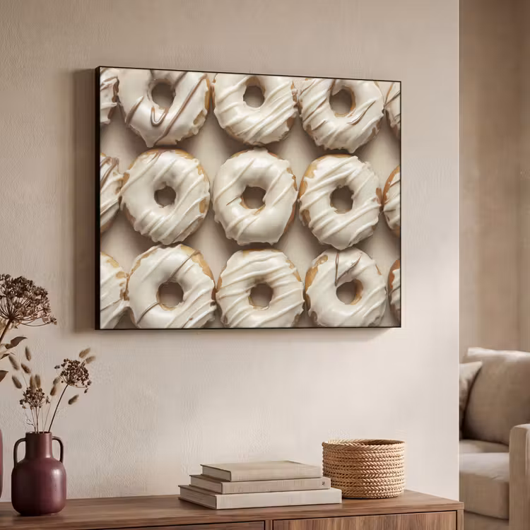 Donuts - Chocolade - Wit - Beige Textielframe - compleet frame klein -sfeer3