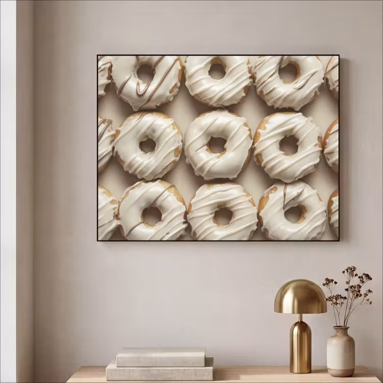 Donuts - Chocolade - Wit - Beige Textielframe - compleet frame klein -sfeer2