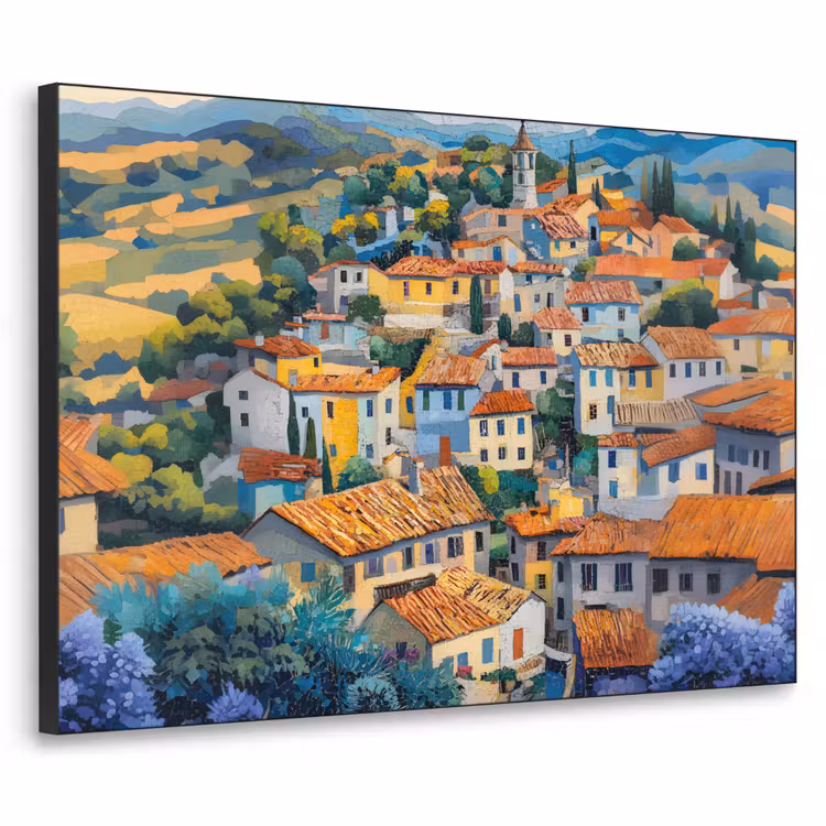 Dorp - Heuvels - Landschap - Bomen Textielframe - compleet frame klein -3d